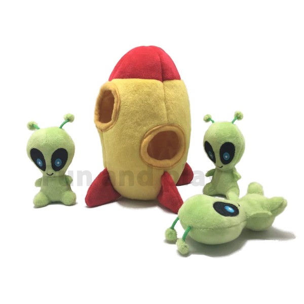 MODERN WAVE - Interactive Squeaky Plush Hide and Seek Squirrel Type Puzzle Toy for Dogs, Small Size (Spaceship and Aliens)