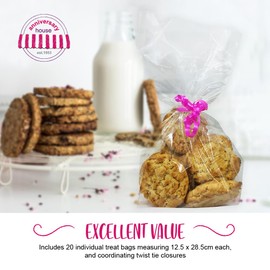 Anniversary House Clear Party Cellophane Bags, 12.5 x 28.5cm, Treat Bags, Party, Including Twist Ties, Pack of 20, M521