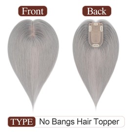 SEGO Hair Topper for Women, No Bangs Real Human Hair Topper with Anti-Slip Clips (8 Inches #Grey)