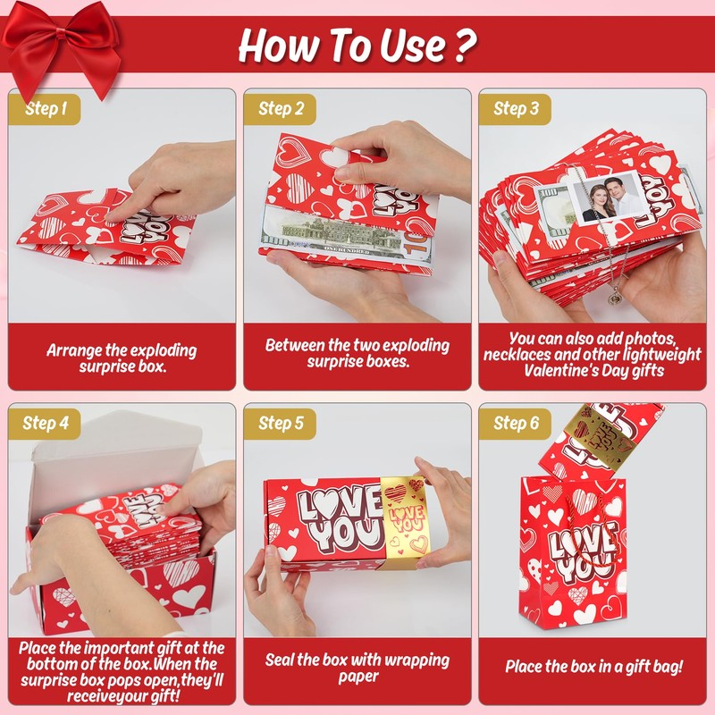 NefosLeuki Surprise Gift Box Explosion for Money,Valentines Pop-Up Explosion Gifts