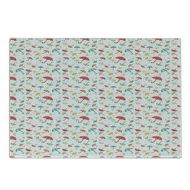 Ambesonne Rain Cutting Board, Colorful Umbrellas Ornamented with Dots Pattern Modern Design Print with Water Drops, Decorative Tempered Glass Cutting and Serving Board, Small Size, Multicolor