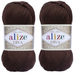 Alize Diva Silky Effect 100% Microfiber Acrylic Yarn Thread Crochet Art Lace Craft Lot of 2 skeins 200gr 766yds Hand Knitting Yarn (26)