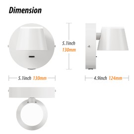 URSOLA Wall Light LED Wall Sconce with On/Off Switch USB Charging Port 110 Volt Hardwired Wall Lamp 350 Rotatable Up Down Sconces Wall Lighting (White)