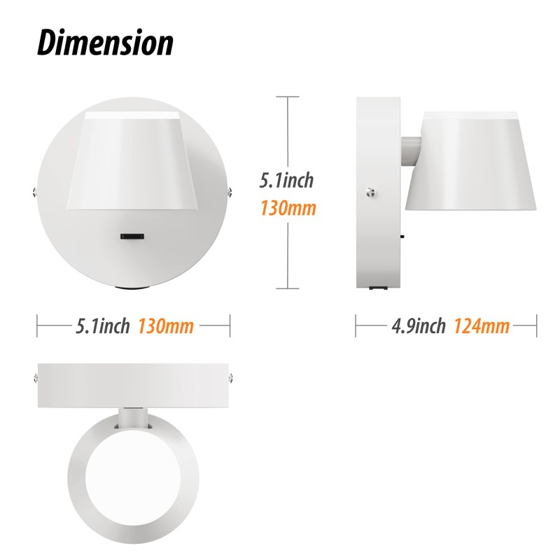 URSOLA Wall Light LED Wall Sconce with On/Off Switch USB