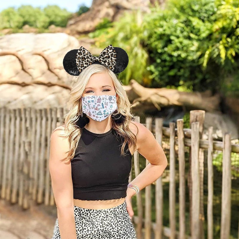 UNKJIN Mouse Ears Headband, Sequin Ears Headband with Leopard Bow,