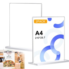 KUIZHEN A4 Acrylic Sign Holder, 2PCS A4 Menu Holders, Double Side Display A4 Clear Poster Holder Display Stand for Office Store Restaurant