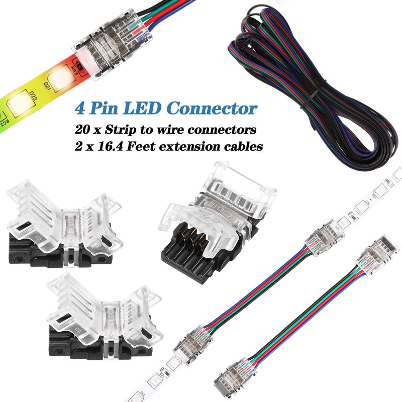 20 Conectores de Tira de Luz LED de 4 Pines