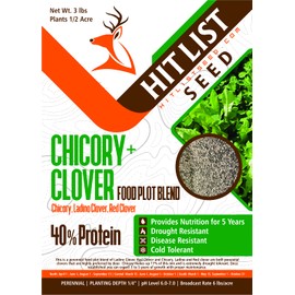 HIT LIST SEED® Chicory + Clover Food Plot Seeds for Deer [Perennial] - Deer Food Plot Seed Perennial - Deer Plot Seed Mix - Chicory, Ladino Clover, Red Clover - Spring, Summer & Fall Planting - 3 lbs