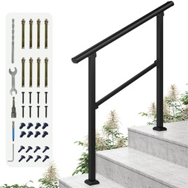 LOVMOR 3 Step Hand Rails for Outdoor Steps, Wrought Iron Railing, Exterior Hand Railing for Steps, Porch Railing Kit (2-3 Steps Handrail)