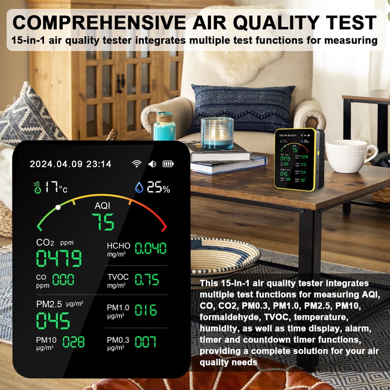 Tuya WiFi 15in1 Air Quality Detector Household Portable AQI PM0.3