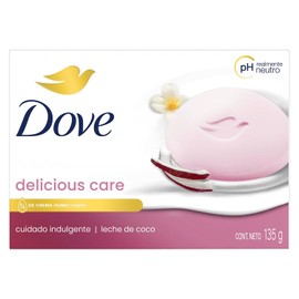 Dove Jabón en Barra Corporal, Cara y Manos Delicious Care Neutro. Jabón de baño hecho con leche de coco, jazmín y crema humectante, 1 pza, 135 g