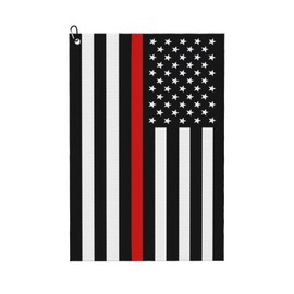 FCYDMN American Firefighter Red Line Flag Golf Towel 24×16 Inches Quick Dry Funny Golf Towel with Carabiner Clip Absorbent Microfiber Waffle