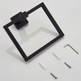 Towel Ring Square Towel Holder Black Painted Matt Stainless Steel Perforated Wall Mounted Minimalist Style Bathroom Bathroom Sinks