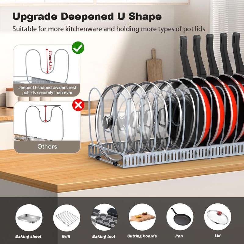 Housolution Pot and Pan Organizer Rack for Cabinet, Upgraded Expandable