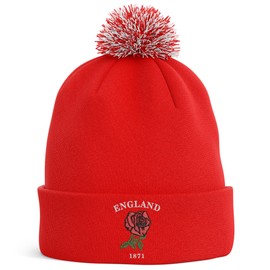 Purple Print House Embroidered England 1871 Bobble Hat Men Women Rugby English Rose Supporters Nations Winter, One Size, Black