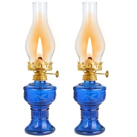 GXFCCYXT 2 Pieces Oil Lamps for Indoor Use Blue Vintage Kerosene Lamp Clear Hurricane Lamp Rustic Kerosene Lantern Oil Lantern for Home Emergency Lighting 13'' High