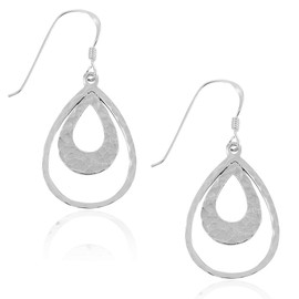 MIMI Sterling Silver Hammered Open Teardrop Hoop Dangle Earrings