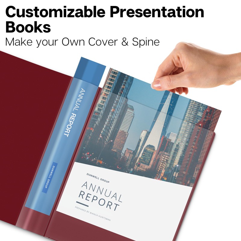 Dunwell Binder with Plastic Sleeves (Ruby), 24-Pocket Presentation Book, 8.5