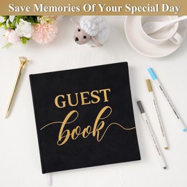 Elegant Guest Book Wedding, Leather Hardcover Funeral Memory Book with Gold Engraving, Guest Book for Funeral, Wedding, Christening, Baby Shower or Birthday, 112 Pages Guest Book Birthday, 22 x 21 cm