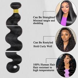 ZGGTL Body Wave Bundles Human Hair 24Inch 100% Brazilian Human Hair Bundle Natural Black Hair Extensions