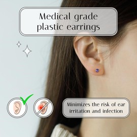Medical Grade Plastic Earrings, Hypoallergenic Nickel Free Earrings for Girls and Women, Plastic Earrings for Sensitive Ears, Hypoallergenic Earrings Studs, Clear Medical Grade Cubic Zirconia Earrings (Blue)