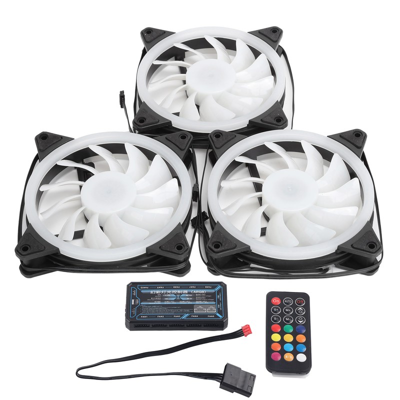 3Pcs Computer Chassis Cooling Fan Mute 6‑Pin Dual RGB Lights