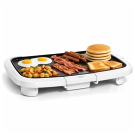 COOK WITH COLOR Electric Griddle 1200W, Nonstick Surface for Pancakes, Burgers, Eggs & More, Removable Temperature Control, Slide-Out Drip Tray, 10" x 16" Cooking Area, Cream