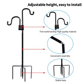 Eagles 76 Inch Double Shepherds Hook/Bird Feeder Pole, Heavy Duty Garden Hook for String Light,Height Adjustable with 5 Prong Base for Plant Hanger Wedding Decor Wind Chimes,Black(2 Pack)