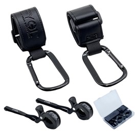 FYGL Blanket Clip Set for Baby Stroller with 2 ABS Clips + 2 PU Leather Hooks, Extension Strap and Transparent Storage Case, 6 Piece Set Drop Prevention - Black