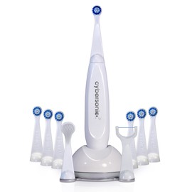 Cybersonic3 Electric Toothbrush, Rechargable Power Toothbrush with Complete Dental Care Kit including Tongue Scraper and Floss Heads + 6 Replacement Brush Heads