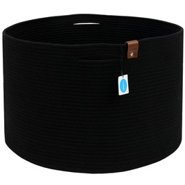 Casaphoria XXXLarge Cotton Rope Basket for Living Room - Woven Storage Basket with Handle for Blankets, Towels and Pillows Laundry Hamper | Dark Black (21" x 21" x 13.8")