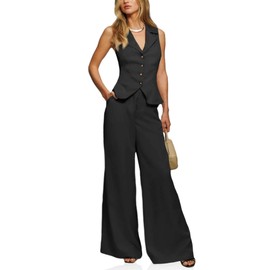 Cicy Bell Womens Vest Sets Summer 2 Piece Outfits Button Crop Blazer Vest and Wide Leg Pant Suits