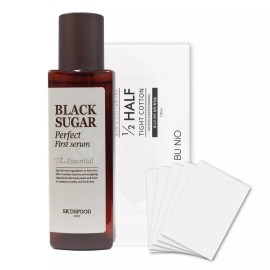 Skinfood 스킨푸드 블랙슈가 첫세럼 + 뷰니오 하프 밀착화장솜 클리어 패드 피부윤기 Skinfood Black Sugar First Serum + Bunyo Half Adhering Makeup Cotton Clear Pad Skin Radiance
