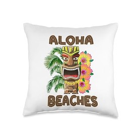 Aloha Spirit Tiki Tropical Paradise Aloha Beaches Tiki Paradise Throw Pillow, 16x16, Multicolor