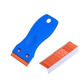 Cheeroyal Plastic Scraper 1pc Razor Blade Scrapers with 50 Pieces Double Edged Replacement Blades Plastic Scraper Tool for Stickers Labels Decal Glass Window Cleaning