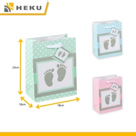 HEKU Sacchetti regalo premium "Baby" in pastello, 3 pezzi, 23 x 18 x 10 cm, elegante goffratura e finitura UV, versatili, ecologici e riutilizzabili