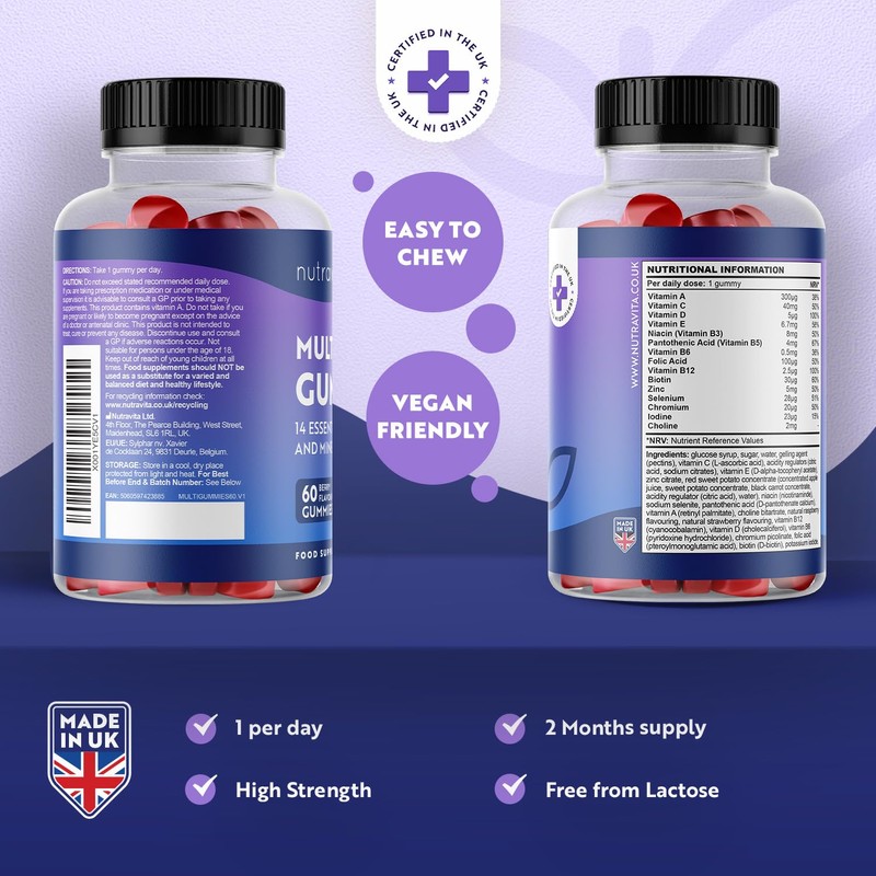 Multivitamin Gummies for Women & Men - 60 Vegan Gummies