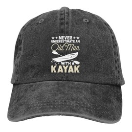 with The Kayak in to The Nature Baseball Cap Golf Dad Hat Adjustable Original Classic Low Profile Cotton Hat Men Women, Never Underestimate an Old Man With a Kayak 1 Black 18, One Size