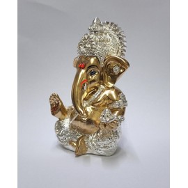 Gold Art India Ganesha Idol Ganesh for Car Dashboard Statue Ganpati Vinayaka Vinayagar Figurine Diwali Gifts Home Decor Luck, Success for Small Murti Puja Lord Gift Office Desk Room 3.5 Inches
