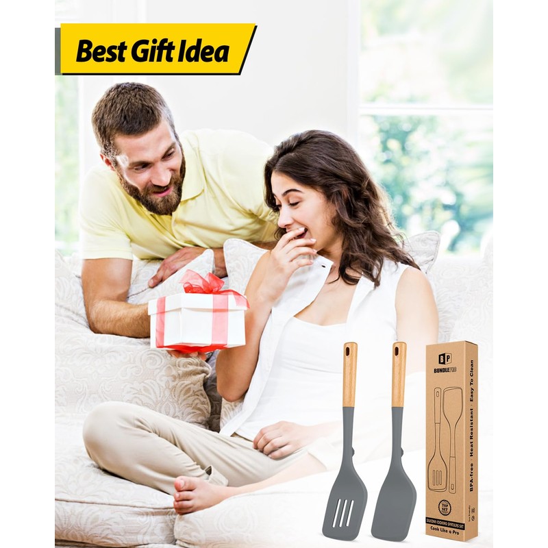Pack of 2 Large Silicone Spatula, Heat Resistant Solid Turner,