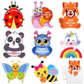 Mczan 32Pack Valentines Day Cards for Kids Classroom, Animal Valentines Cards with Tattoos Envelopes, Happy Valentines Exchange Cards for School Party Favors Gifts