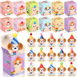 Blueweenly 24 Set Birthday Classroom Gifts for Students Mini Stuffed Animals Bulk with Gift Box Tiny First Day of School Plush Keychains for Birthday Party Goodie Bag Rewards Prizes(Dogs)
