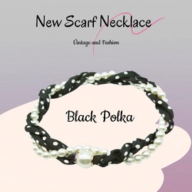 ELIRAR Women’s Magnetic Silk Necklace Scarf with Charm Floral Print Neck Polka Dots Retro Buckle(Polka dots on black)