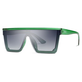 SOJOS Square Big Sunglasses Women Thick Frame Flat Top Mirrored Sunnies Shades Goggle Siamese Lens SJ2117 Green Frame/Gradient Grey Lens