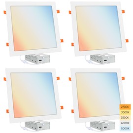 MujHoJm 4 Pack LED Square Recessed Lighting 11 Inch Ultra-Thin, 24W 1920lm Dimmable LED Square Ceiling Light with Junction Box, LED Downlight 5CCT 2700K-5000K, LED Can Lights - ETL Certified