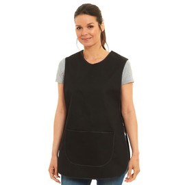 Ladies Plain With Matching Piping Tabard Apron Overalls Front Pocket Stylish Tabards for Women Casual Aprons for Women to Use in Home Kitchen Restaurants Coffee Shops UK Made (Black, M)