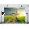 Loccor Fabric 7x5ft Sky Backdrop Summer Landscape Green Grass Road