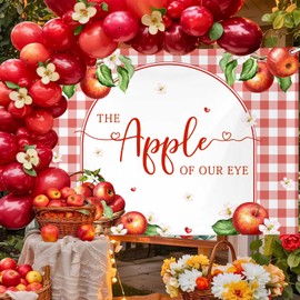 MEHOFOND 7x5ft Fall Apple Baby Shower Photography Backdrop Apple of Our Eye Decorations Coquette Gingham Baby Shower Party Photo Studio Booth Background Banner