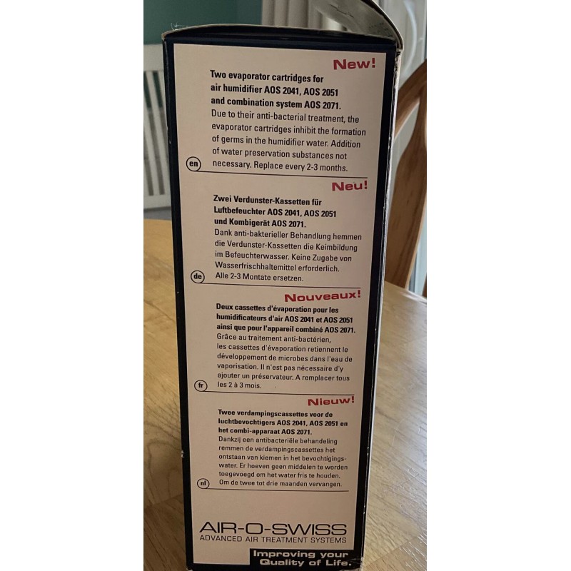 AIR-O-SWISS AOS-2541 EVAPORATOR CARTRIDGES 2-PACK ~ BRAND NEW IN BOX