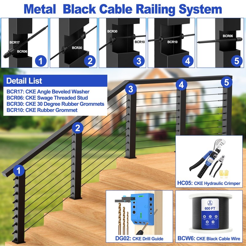 CKE 50 Pack Black Cable Railing Kit Hand Swage Threaded
